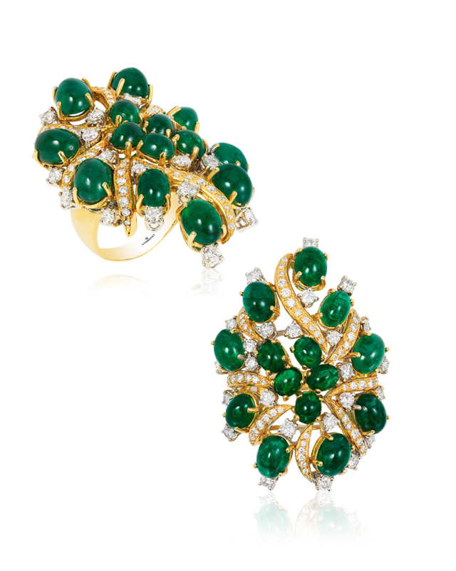18K Gold Emerald and Diamond Statement Ring, Size 6